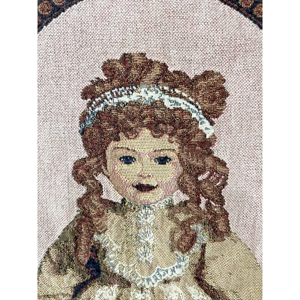 Vintage Victorian Porcelain Doll Woven Tapestry Throw Blanket Fringe 64x49